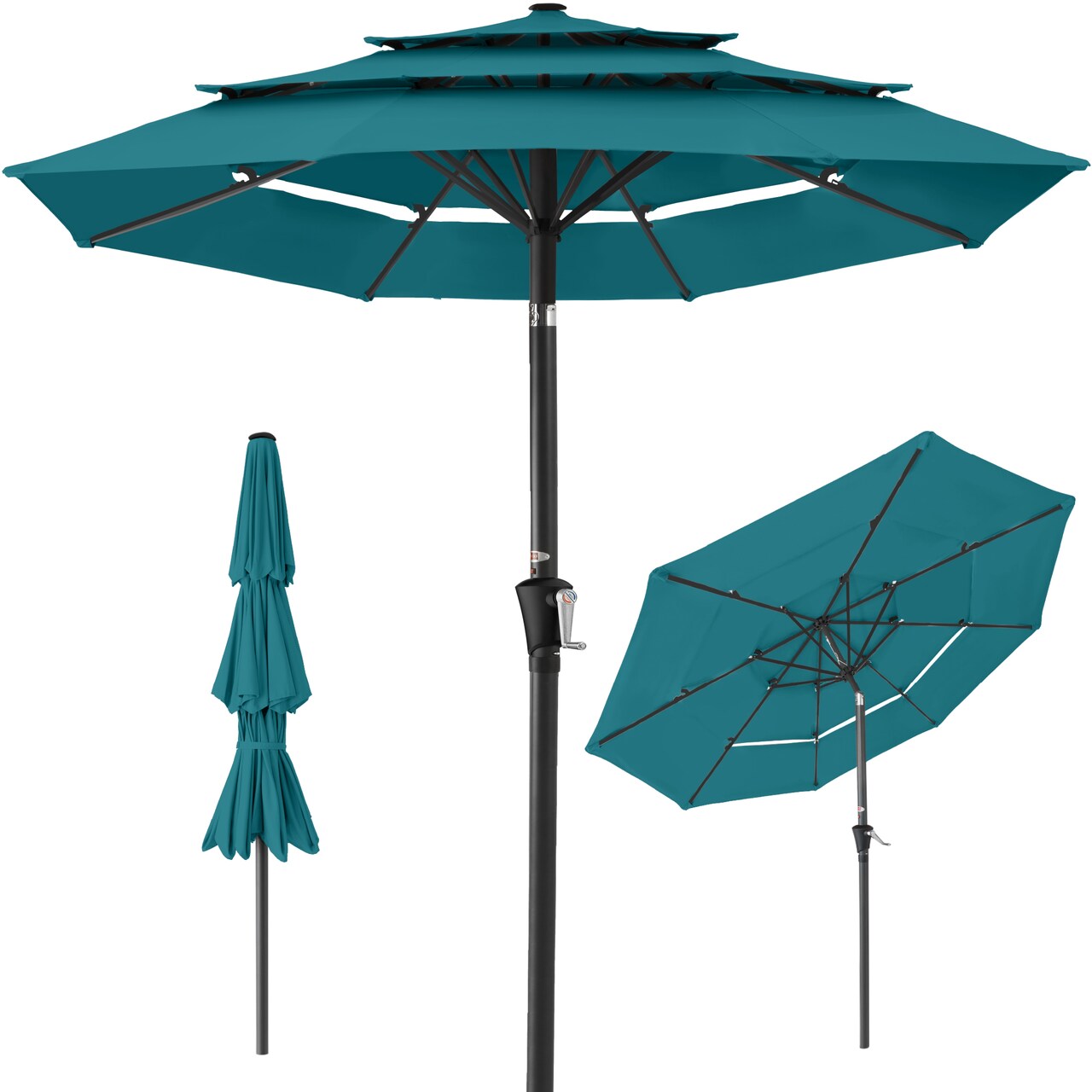 Best Choice Products 10ft 3-Tier Patio Umbrella, Market Sun Shade w/ Tilt Adjustment, Easy Crank